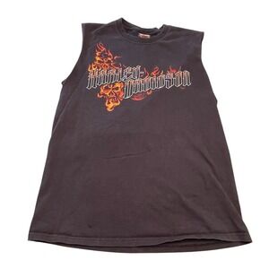 Harley Davidson '12 Men's Blazing Bones Flaming Skull Streetwear Y2K Medium Tank